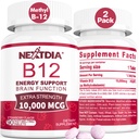 B12 Vitamíny 10 000 μg, Metylovaný vitamín B12 Sublingválne - Energy Boost, Focus, Metabolisation & Brain Health Support, Immune System Support, Fast Rozpustenie, Prírodné Jahodová príchuť, 180 Servis