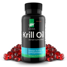 Daiwa Krill Oil 1000mg Softgels - EPA DHA Omega 3 Antarktída Krill Oil Supplement with Astaxantin - Natural Solution for Joint, Brain Support and Heart Health - 60/ct
