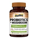 Vitalibre Probiotics+Mushroom, with Lion's Mane, Reishi, Cordyceps, 10 Probiotic Strains, 1000mg Mushroom Extract Blend, for Digestive, Immune, Brain Health & Energy Production, 60 Vegan Capsules