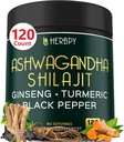 5in1 Ashwagandha Extra sila s Shilajit pre vytrvalosť, Energy & Relaxation Support - Plus ženšen, Turmeric Root & Black Pepper - 120 Počet
