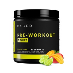Kaged Sport Pre Workout Powder pre mužov a ženy, Mango Lime, Sport Certified, 188mg kofeín, Nitric Oxide Supplement, Beta Altanine for Energy, Vzpieranie, Cardio Endurance & Strength, 20 Servings