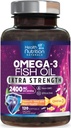 Omega 3 Rybí olej 2400 mg - Trojitá sila Omega3, EPA a DHA Mastné kyseliny Doplnkové - Prírodná podpora imunitného, srdcového a mozgového zdravia - Wild Caught, Non-GMO, citrónová aróma, Burpless - 120 Softgels