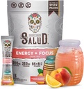Salud 2-in-1 Energy Drink Powder + Focus, Peach Lemonade, Organic Caffeine, B6 + B12, Theanine, Clean Energy Drink Packets, Agua Fresca Mix, Non-GMO, Gluten Free, Vegan, 1g of Sugar, (15 Servings)