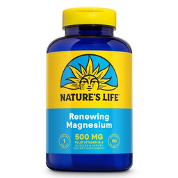 Príroda Život Obnovenie horčíka 500 mg - Plus Vitamín B-6 - Podpora svalov a nervov - Lab Overené (180 Servings, 180 VegCaps)