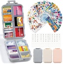 3 Balenie 14 Gridy Cestovné pilulky Organizátor box s 415-Pcs Názov lieku Etikety - vrecko Daily Pharmacy Case Kontajnerová súprava - Travel Mediciation Holder Dispenser for Fish Oil Vitamín Supplement Storage