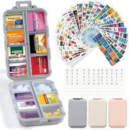 3 Balenie 14 Gridy Cestovné pilulky Organizátor box s 415-Pcs Názov lieku Etikety - vrecko Daily Pharmacy Case Kontajnerová súprava - Travel Mediciation Holder Dispenser for Fish Oil Vitamín Supplement Storage