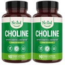 Nested Naturals Choline bitartrate 500mg - High Potency Choline Doplnky - Podporuje Materské a fetálne zdravie počas tehotenstva* - 100% Vegan & Non-GMO - 2-Pack (180 Vegan Kapsule)