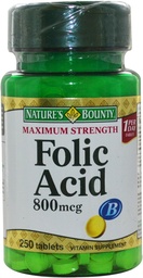 Nature's Bounty Folic Acid 800 mcg Tablety Maximálna sila 250 ea (Pack of 5)