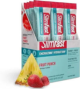 SlimFast hydratačné balíčky, intermitentné postiace sa elektrolyty, miešačky nápojov, intermitentný pôst prášok, energetický prášok Drink Mix, kofeín, elektrolyty na hydratáciu, ovocný punch (12 počet)
