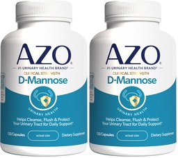AZO D Mannose Urinary Tract Health, Cleanse, Flush & Protect The Urinary Tract, No.1 Pharmacist Recommended Brand, Clinical Strength, non-GMO, 120 Count (Pack of 2)
