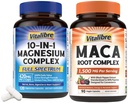 Vitalibre 10 in 1 Magnesium Complex 420mg 120 Vegan Capsules and Maca Root 1,500mg 90 Capsules Bundle Non-GMO