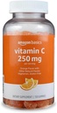Amazon Basics Vitamín C 250 mg Gummies, Orange, 150 Počet (2 za službu), Imunitné zdravie (predtým Solimo)