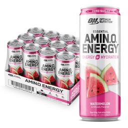 Optimum Nutrition Amino Energy Sparkling Hydration Drink, Electrolytes, kofeín, Amino Acids, BCAAs, Sugar Free, Watermelon, 12 Fl Oz, 12 Balenie (Backaging May Vary)