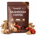 PowerH2O+ 12 In 1 Mushroom Coffee, 4800mg Mushroom Blend, Lions Mane, Focus | Instant, Energy, Immune Support, Cordyceps, Reishi, Chaga, Turkey Tail, Low Caffeine, Gut Health, Memory, Stamina, Vegetarian
