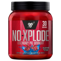 BSN N.O.-XPLODE prášok pred tréningom, Energetický doplnok pre mužov a ženy s kreatínom a Beta-Alanínom, Chuť: Blue Raz, 30 Serviv