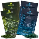 ENERGYbits/RECOVERYbits - Organic Spirulina & Chlorella Tablets - Single Serving Sample Packs - Algae Superfood - High Protein, Chlorofyl - Self Care - Vegan, Keto, Gluten Free - 4 vrecká, 30/Bag