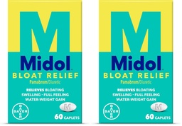 Midol Bloat Relief Caplets with Pamabrom,Relieve Bloating Symptoms Before and During Your Period,Provides Up to 6 Hours of Relief for Women,60 Count (Pack of 2)
