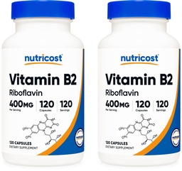 Nutricost Vitamín B2 (Riboflavín) 400 mg, 120 kapsúl (2 fľaše)