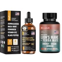 Mind & Body Vitality Kit: Maca Root Liquid Drops with Ashwagandha & Fenugreek + Lion's Mane Nootropic Capsules — 60-Day Supply Each — Vegan, Non-GMO