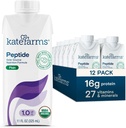 KATE FARMAS Organic Adult Peptide 1.0 Formula, Plain, Sole-Source, Hydrolyzed Plant-Based Nutrition for Oral or Tube Feeding, 11 Fl oz (12 balenie)