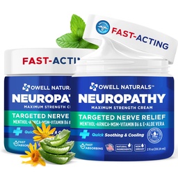 Owell Naturals Neuropathy Cream Extra Strength – Fast Absorbing Cooling for Leg, Feet & Hands – Advanced Soothing Formula with Aloe Vera, Arnica, MSM & Vitamin B6 – Made in USA, 2 fl oz (2 Pack)