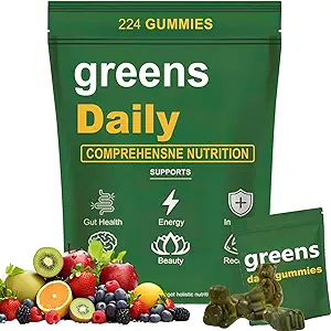 Greens Gummies - Organic Chlorella and Spirulina, Digestive & Gut Health, Formulated with 60+ Ingrediencie, Multivitamíny a minerály, Denné Gummy, 224 Gummies Bear
