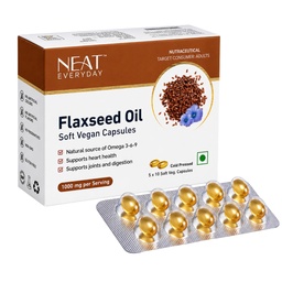 NEAT EVERYDAY Cold Pressed Flaxseed Oil Soft gel Capsules Blister 1000mg Per 2 Cap | Omega 3 Flaxseed Vegetarian Capsules Support Heart, Joint & Skin | No Fish Oil | Gluten Free (50 capsule)