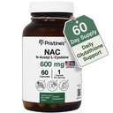 Pristinine N-acetyl L-cysteín (NAC) 600MG 60 Day Supplement Supplement Kapsule - Glutatión a podpora detoxu v pečeni - Silný antioxidant - Vegan, bezlepkový, Sklenená fľaša bez GMO