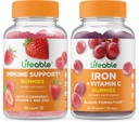 Lifeable Immune Support + Iron with Vitamin C, Gummies Bundle - Great Tasting, Vitamin Supplement, Gluten Free, GMO Free, Chewable