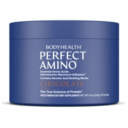 BodyHealth PerfectAmino Powder - BCAA a EAA Powder pre pre a po tréningu - Aminokyselinový nápoj pre mužov a ženy na podporu chudého svalstva a zotavenie - Čokoláda - 20 porcií