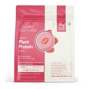 Happy Cultures 24g Tastiest Plant Protein| Mahabaleshwar Strawberry & Almond Chunks| No Added Sugar| Pea & Brown Rice Protein Isolate| Vegan| 20 Complete Amino Acids| Monk Fruit Extract| Women & Men| No Bloating, Easy to Digest| Dairy Free with Probiotics - 505g