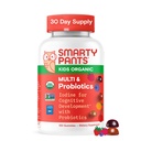 SmartyPants Organic Kids Multivitamínové Gummies: Probiotiká, Omega 3 (ALA), Vitamín D3, C, Vitamín B12, B6, A, K & Zinok pre immunotickú podporu, Biotín, Tri ovocné príchute, 120 Počet (30 dní)
