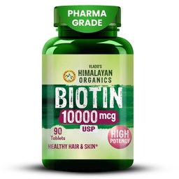 Vlado's Himalayan Organics Biotin10000Mcg For Biotin Supplement for Hair Growth, Glowing Skin & Strong Nails – | Supports Healthy Hair, Fights Hair Fall & Nail Brittleness | For Men & Women- 90 Tablets