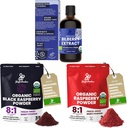 Jungle Powders Wild Čučoriedkový extrakt pre oči USDA Organic 3.4oz Fľaša, černošská červená Malinová prášok Bundle 5 Ounce taška, mrazené Sušené Maliny na pečenie smoothies Dehydrované ovocie