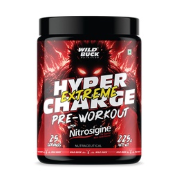 Wild Buck Hyper Charge Extreme Pre-Workout with Nitrosigine® – High Stim Energy, Pump, Strength & Focus | Energy Drink with– Beta-Alanine, L-Citrulline, Creatine, Caffeine, L-Theanine – Nitric Oxide Booster | Physical Performance for Gym or Sports [225g - 25 Servings, Strawberry Kiwi]