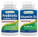 Najlepšie prírodné probiotiká 10 kmeňov & 30 miliárd CFU a vitamín D3 10000 IU