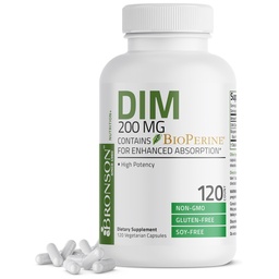 Bronson DIM doplnok 200 MG Diindolymetánu s BioPerine pre zvýšenú absorpciu, Estrogen Metabolizmus a udržanie vyváženej hladiny hormónov, 120 Vegetariánske kapsuly