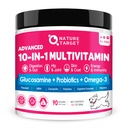 NATURE TARGET Psie vitamíny prášok, probiotiká a tráviace enzýmy pre zdravie Gut, glukozamín a chondroitín a Omega 3, kompletný doplnok pre domáce psie potraviny, spoločné a kožné a imunitná podpora