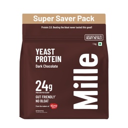 Mille Dark Chocolate Yeast Protein Powder (NEW LAUNCH) | 24g Protein/Scoop | NO BLOAT | NO Added Sugar | Fermented Yeast Protein Powder | Vegan | Has All 9 Essential Amino Acids | No Adulteration | 1kg