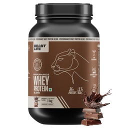 BeastLife Performance Yeast Whey Blend | 34g Protein | 5.7g BCAA | 1Kg | Chocolate | Muscle Growth & Recovery | Easy to Digest with Ultrasorb Tech | Smooth & Easy to Mix | Contains Whey Protein Concentrate & Yeast Protein