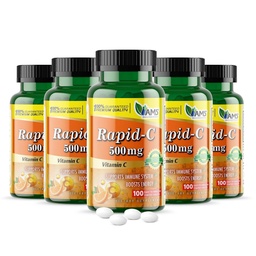 America Medic & Science Rapid-C 500mg vitamín C doplnková 500 tabliet (5 balenia po 100 tabliet) Denná podpora imunitného systému, Antioxidant 