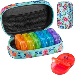 Serfeymi Travel Pill Organizátor 2 Časy A deň AM Upgrade Rainbow Pill Box 7 Deň s prenosným Zipper Canvas Pill prípad, Medicína Organizátor pre pilulky, Vitamíny, Rybie oleje - Zelená 01