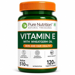 Pure Nutrition Vitamin E Capsule 510mg with Wheatgerm Oil – 120 Liquid Fill Capsules | Vit E Capsule for Face, Immunity & Heart Health | Natural Antioxidant Vitamin E Supplement