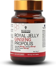 Včela a kráľovská želé s ženšen tablet, Propolis extrakt, 60ct, 100% prírodné superpotraviny, Ultra Pure, Imunitná podpora doplnok, Antioxidanty, Keto, Paleo, Gluten-free