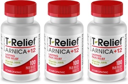 T-Relief Arnica +12 Natural Relief Actives for Back Pain Bolesť kĺbov Bolesť svalov a stuhnutosť, celé telo Rýchle pôsobenie Relief pre ženy a mužov - 100 tabliet (3 balenia)