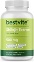 BESTVITE Pure Shilajit Extract 500mg (120 Vegetariánske kapsule) - No Stearates - Vegan - Non GMO - Gluten Free - Štandardizovaný na 20% Fulvic Acid