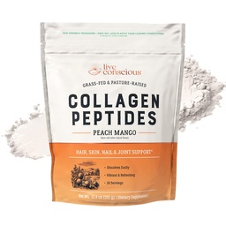 Živé Vedomé Kolagén Peptidy Powder - Peach Mango Ochutené kolagén prášok - vlasy, koža, nechty, & Spoločná podpora - Typ I & III Tráva-Fed kolagén Doplnky pre ženy a mužov - 30 Slúži - 13oz