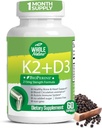 K2 D3 Vitamínový doplnok s bioprinom - vegánskym vápnikom s vitamínmi K a D - Advanced D3K2 VIT 5000 IU - 60 Vegan D3 Plus K2 MK-7 Complex Výživové kapsuly od Heart & Bone Health (1