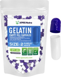 XPRS Nutra Veľkosť 2 prázdne kapsule - 100 Počet prázdnych želatíny Kapsule - Tabletky DIY Kapsule Plnenie - Pure Bovine Pill Gel Caps pre Do-It-Tvoje vlastné doplnky (Purple/White)