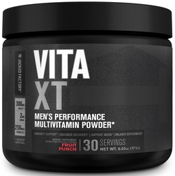 Jacked Factory Vita XT Performance Vitamin Powder - Daily Multivitamínový prášok pre mužov s KSM-66 Ashwagandha, Prebiotické Fiber, Vitamín A, C, D, K, B6, B12, & More - Fruit Punch, 30Sv